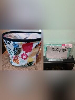 Set- Thirty-One Tropical Pineapple Storage Bin & Striped Pouch